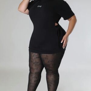 Plus size black mesh leggings and a shirt dress